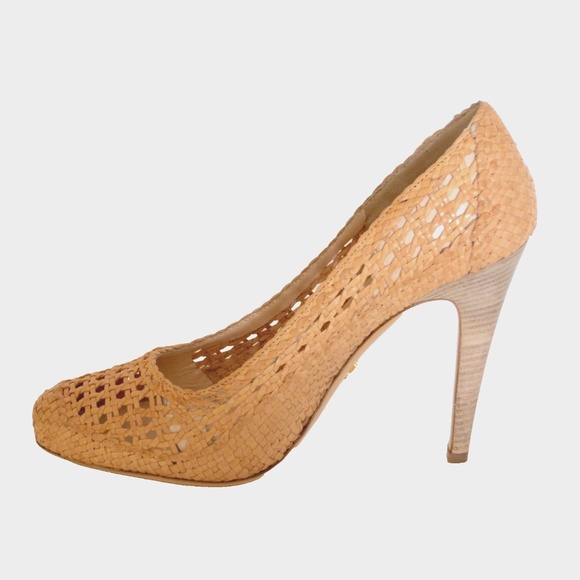 New Prada Woven Leather Platform Pumps Shoes - Picture 5 of 8